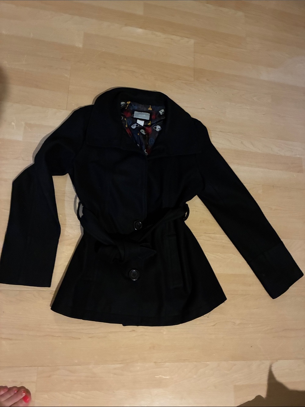 dELiA*s Black Belted Pea Coat with Printed Lining